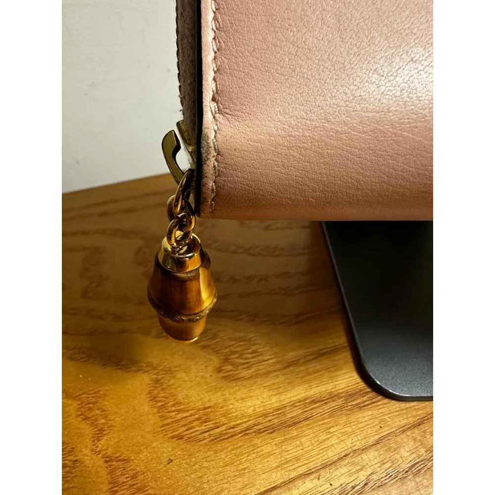 Gucci Pink Leather Long Zip Wallet w/ Bamboo Zipper Pull